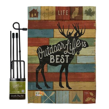 GARDENCONTROL 13 x 18.5 in. Outdoor Life is Best Nature Vertical Double Sided Garden Flag Set with Banner Pole GA4100008